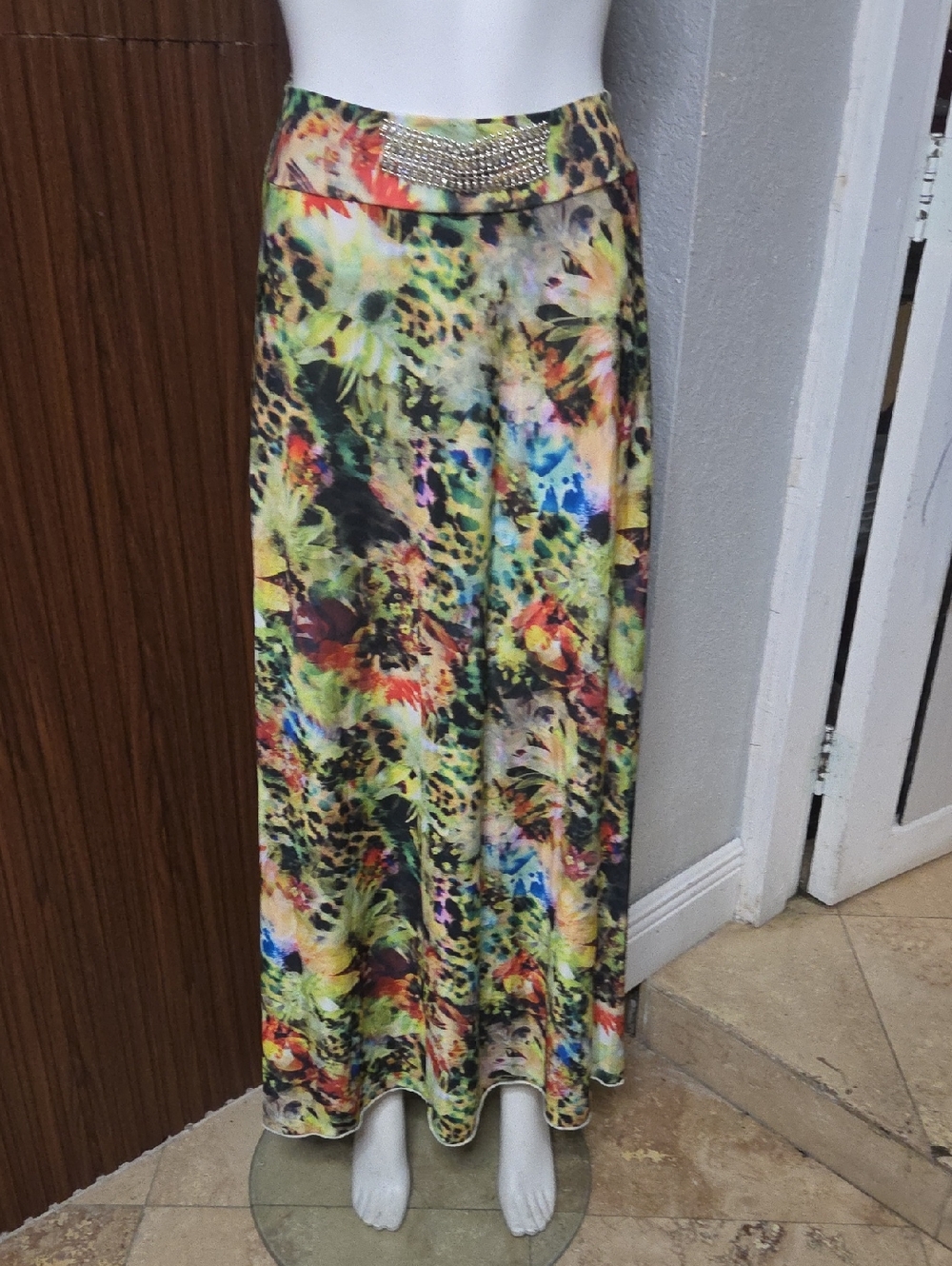 Women's Multicolor Floral & Animal Print Maxi Skirt with Embellished Waist